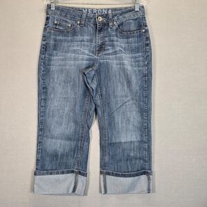 Merona Women's Size 8 Blue Mid Rise Capri Cuffed Dark Wash Cotton Blend Jeans
